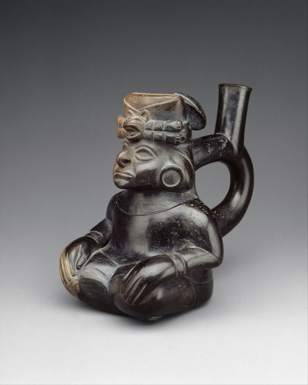 Sittande figurflaska, 200-500-tal (keramik) av Moche Moche