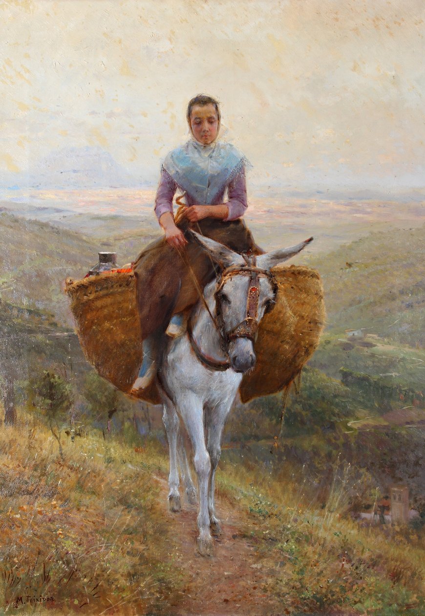 Women Riding a Donkey av Modesto Teixidor y Torres