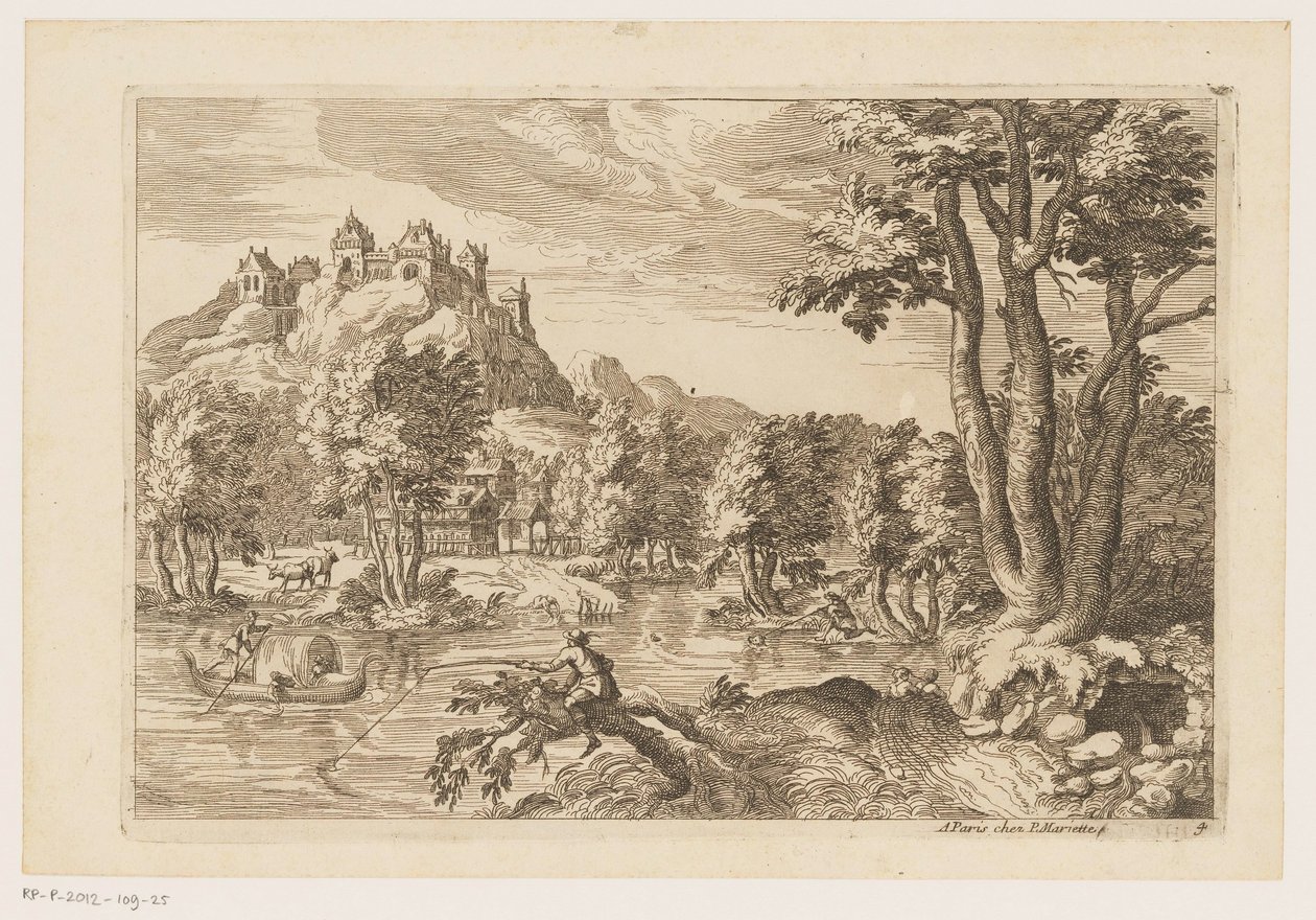 Landskap med sportfiskare Landskap efter Titian (serietitel) av Moise Jean Baptiste Fouard