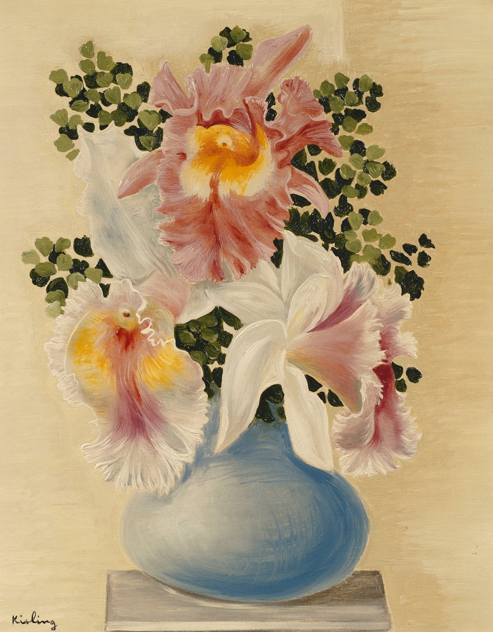 Blå vas med orkidéer; Vase Bleu aux Orchidees av Moise Kisling