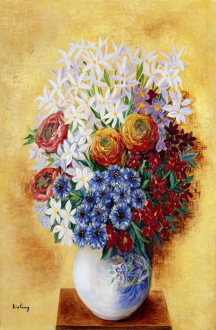 Blombukett mot gul bakgrund; Bouquet au Fleurs sur Fond jaune, ca 1934 (olja på duk) av Moise Kisling