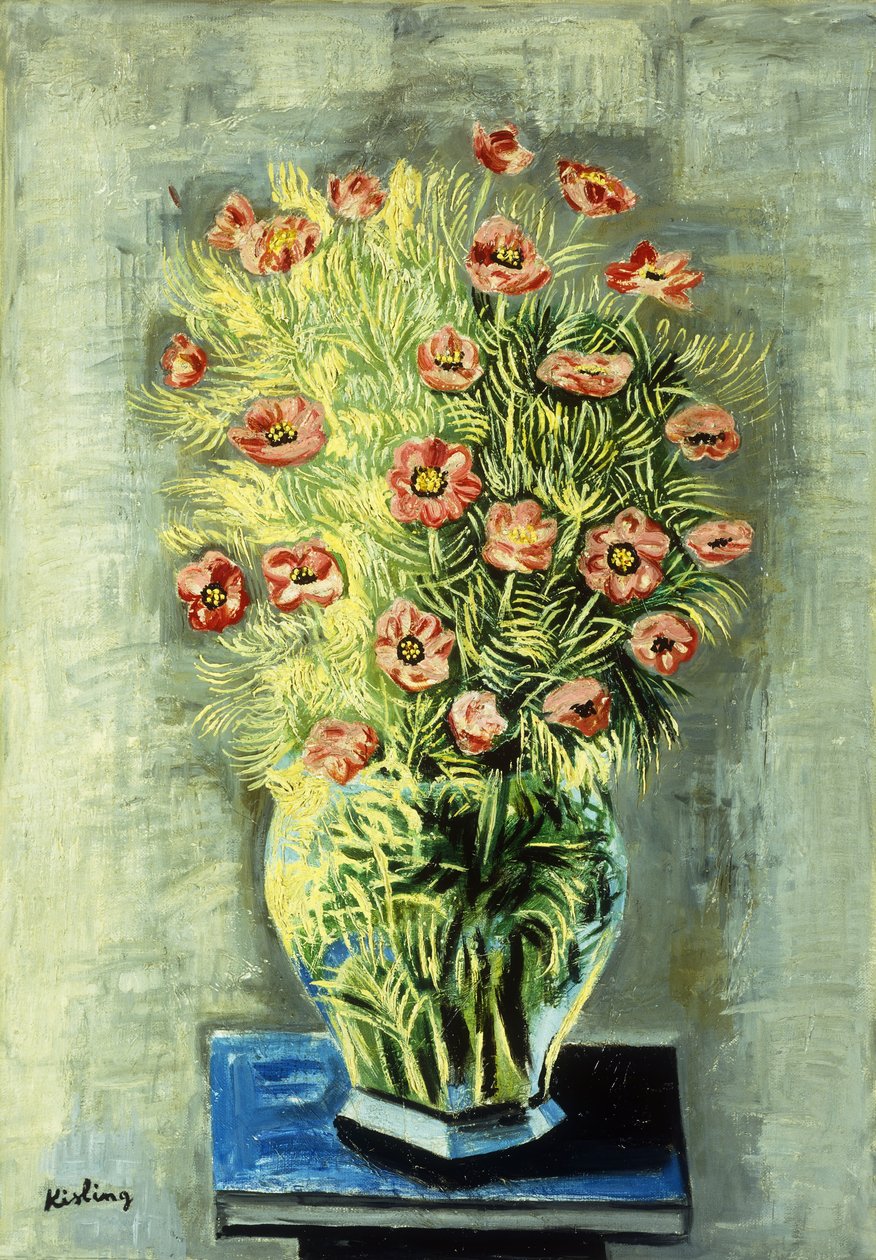 Bukett av vallmo; Bouquet de Pavots av Moise Kisling