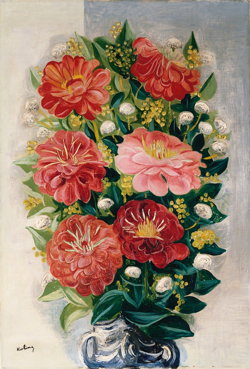 Blommor i en vas (olja på duk) av Moise Kisling