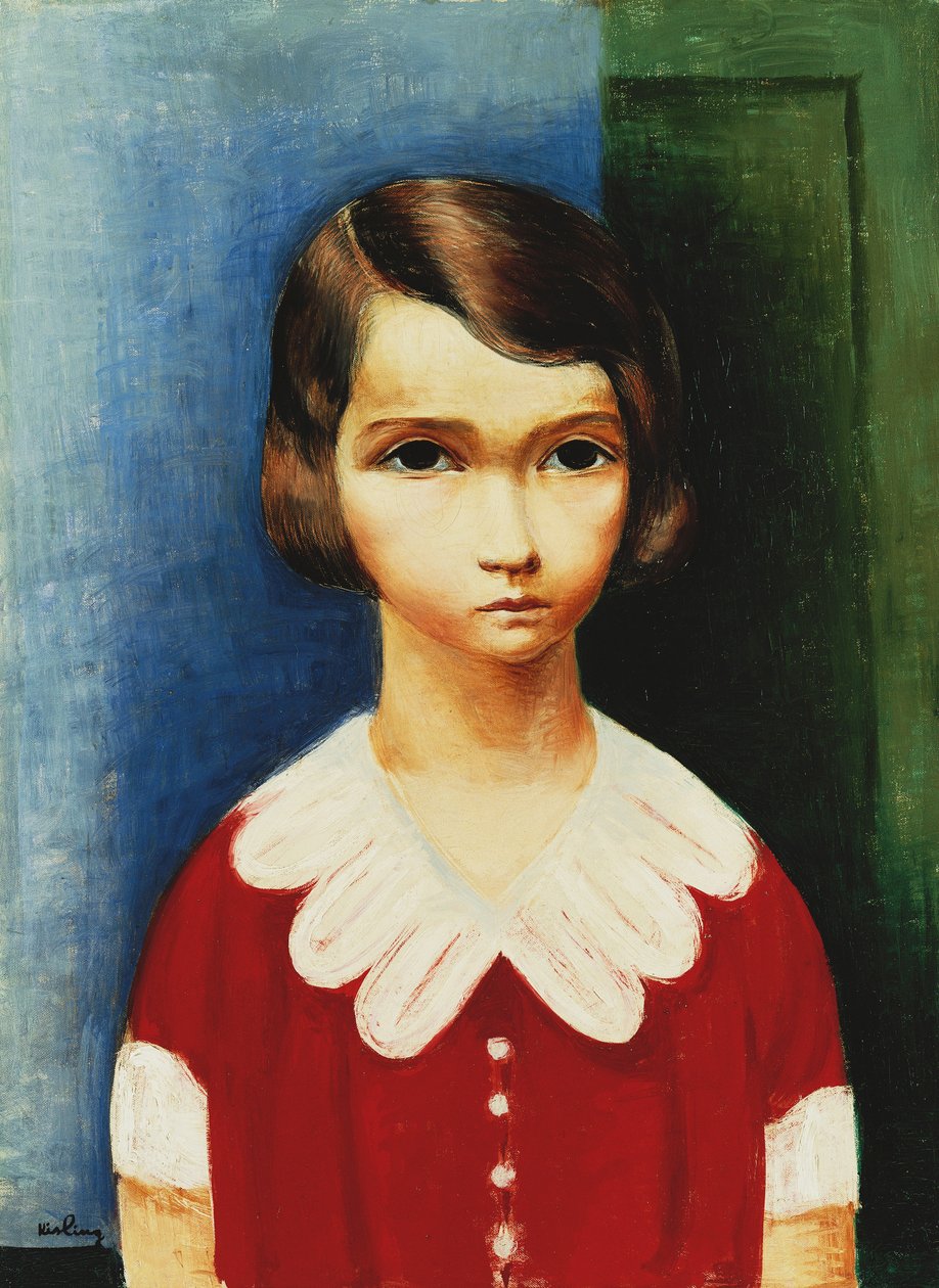 Flicka i röd skjorta av Moise Kisling