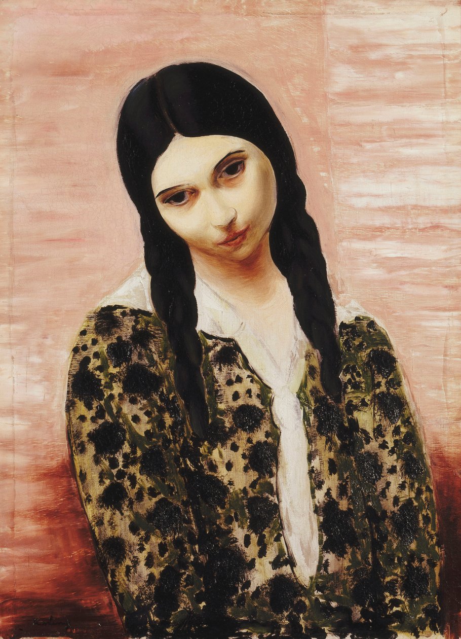 Flicka som sitter på en matta; Jeune Fille assis aix Nattes av Moise Kisling