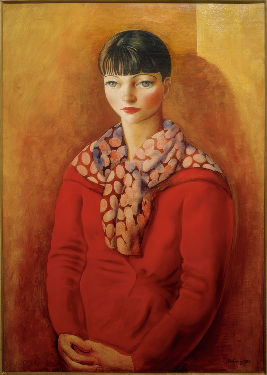 Kiki de Montparnasse i röd klänning av Moise Kisling