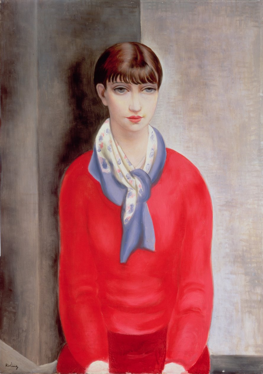 Kiki de Montparnasse i röd tröja och blå halsduk av Moise Kisling