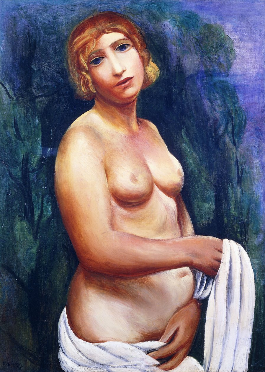 Naken med vitt draperi; Nu au drap blanc, 1900-tal (olja på duk, ram) av Moise Kisling