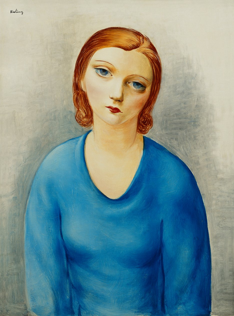 Ung kvinna i blå blus; Jeune Femme au Corsage Bleu, ca 1925 (olja på duk) av Moise Kisling