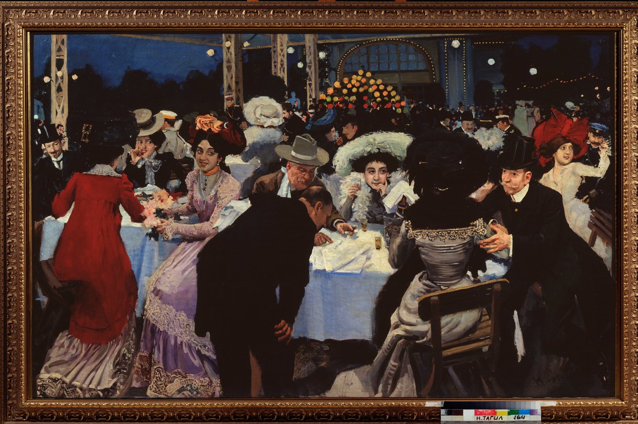 Nattkafé (Nattcafé) - Målning av Moisei Maer (Moisei-Maer) (Meer) Gertsovich Slepyan (Slepian) (1872-1941), olja på duk av Moisei Maer Gertsovich Slepian