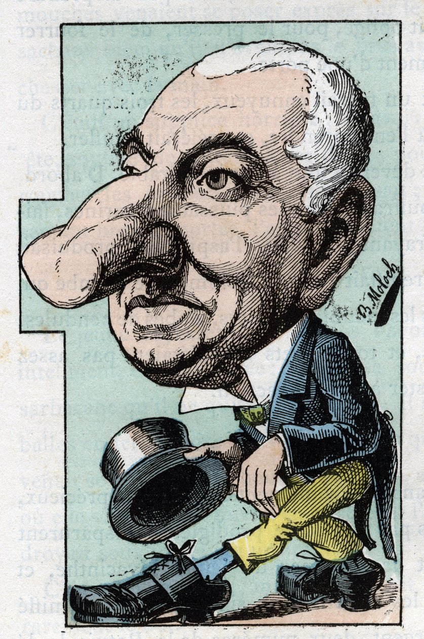 Porträtt av Louis Hyacinthe Duflost, Dit Hyacinthe (1814-1887) komiker och operettsångare i "" Le Trombinoscope""" av Touchatout, karikatyr av B. Moloch från 1882 (1849-1909). Privat samling. av Moloch