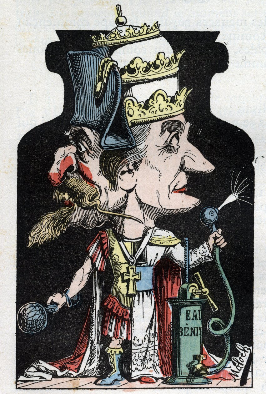 Allegorie du Concordat (tecken mellan Pius VII och Bonaparte) från 1801 representerad av Moloch som en kompressionsanordning med Napoleon III och påven av Moloch