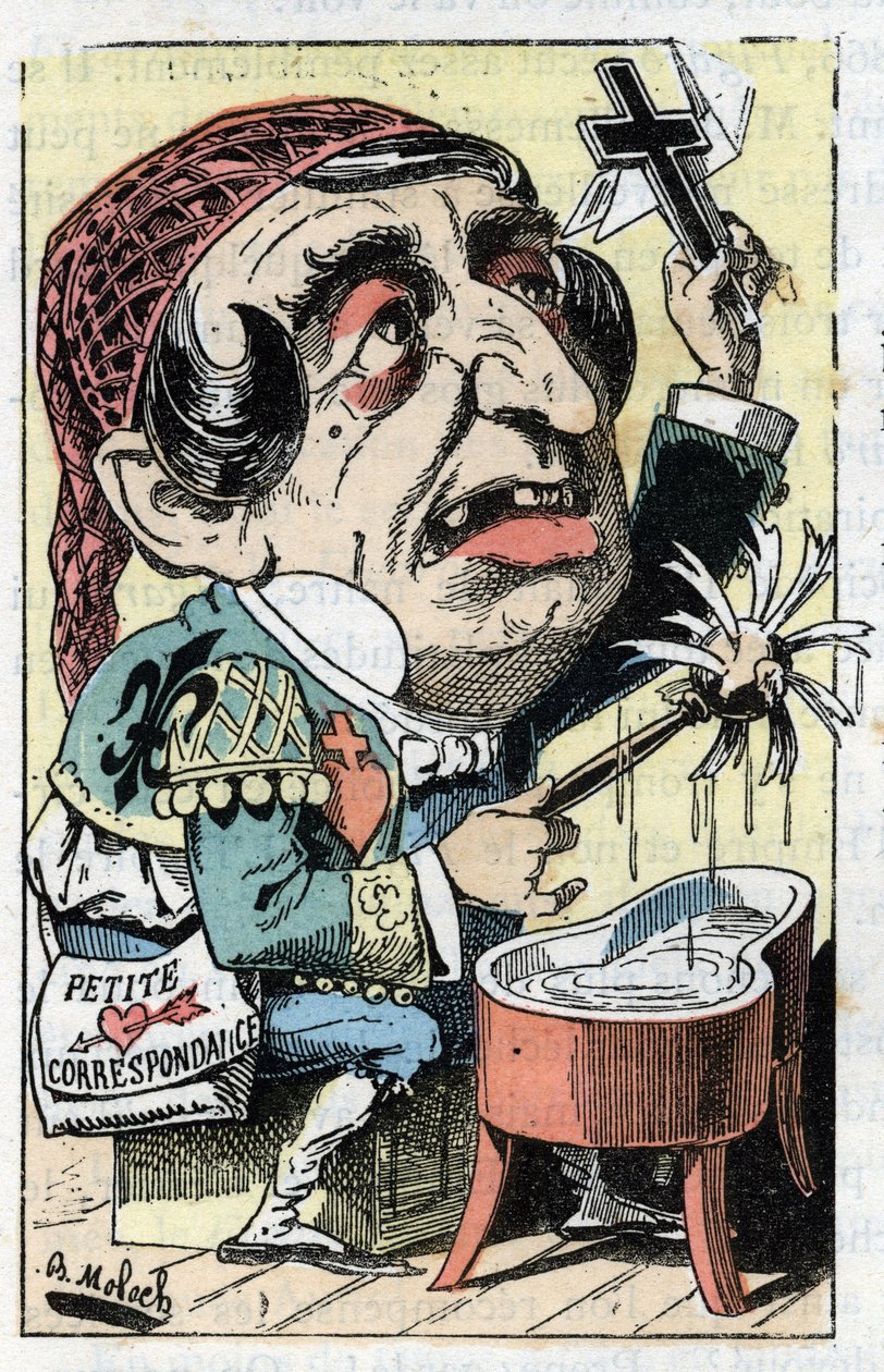 Allegori över den franska tidningen Le Figaro i "" Le Trombinoscope"" av Touchatout, tecknad av B. Moloch från 1882 (1849-1909). Privat samling. av Moloch