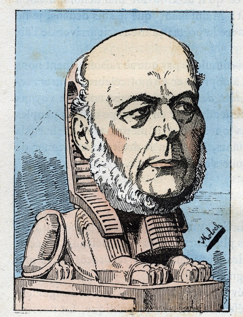 Porträtt av Jules Grevy (1807-1891) Frankrikes president i "" Le Trombinoscope""" av Touchatout, karikatyr av B. Moloch från 1882 (1849-1909). Privat samling. av Moloch