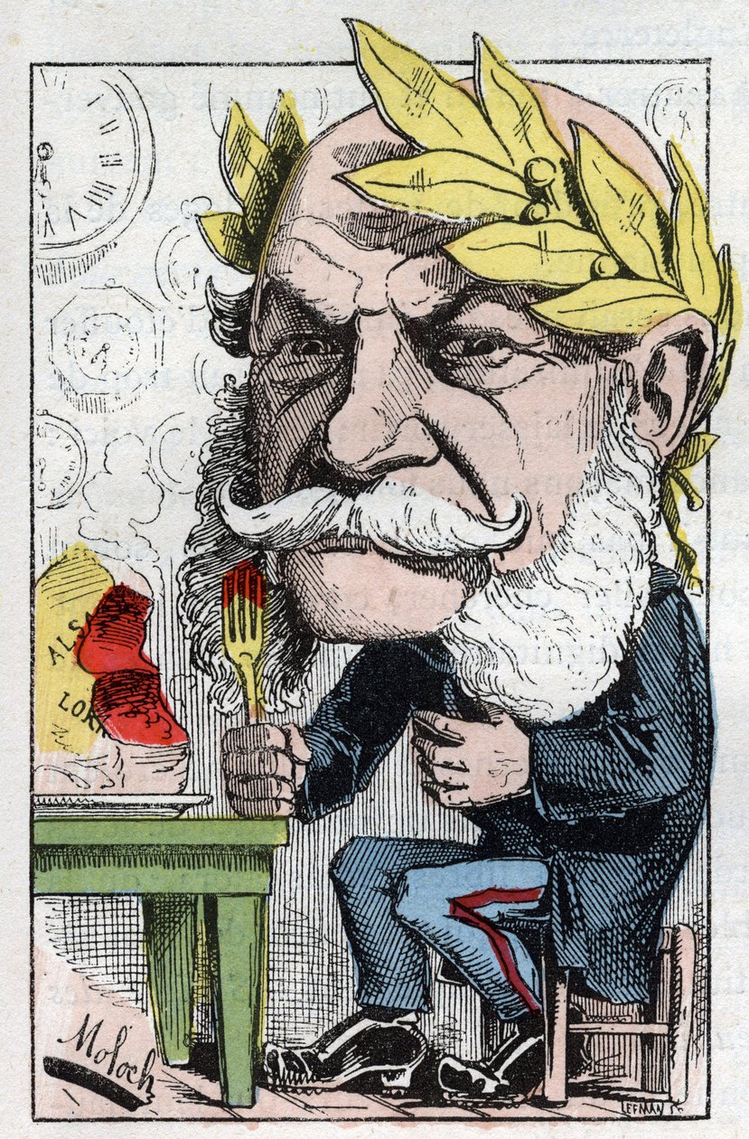Porträtt av Vilhelm I (1797-1888), kung av Preussen och kejsare av Tyskland i "Trombinoskopet"" av Touchatout, karikatyr av B. Moloch från 1882 (1849-1909). Privat samling. av Moloch