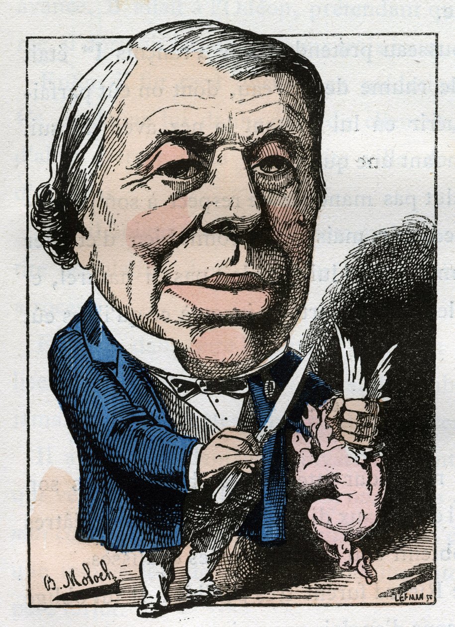 porträtt av Philippe Ricord (1800-1889), fransk kirurg i "" Le Trombinoscope"" av Touchatout, tecknad av B. Moloch från 1882 (1849-1909). Privat samling. av Moloch