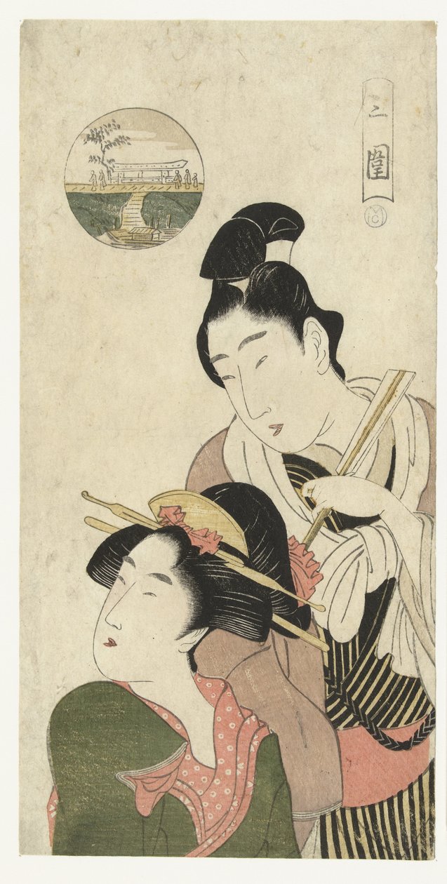 Man och kvinna funderar på att besöka Mimeguri Mimeguri (titel på objekt) av Momokawa Chôki (attributed to)