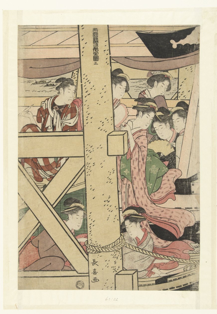 Njuter av kvällssvalkan på en båt vid Ryogoku Ryogokubashi suzumibune no zu (titel på objekt) av Momokawa Chôki