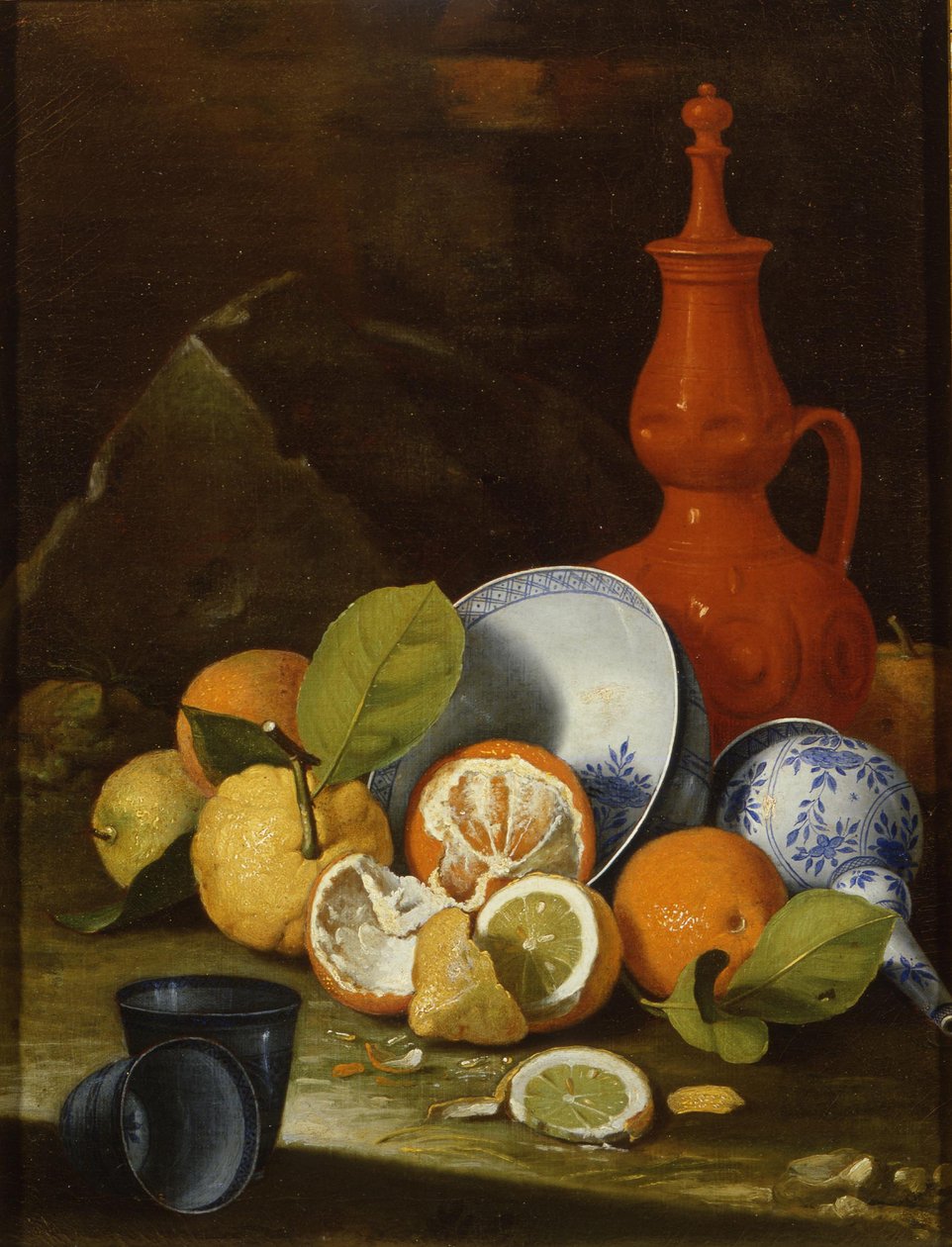 Bucchero, porslin, apelsiner och citroner, 1706 av Monari