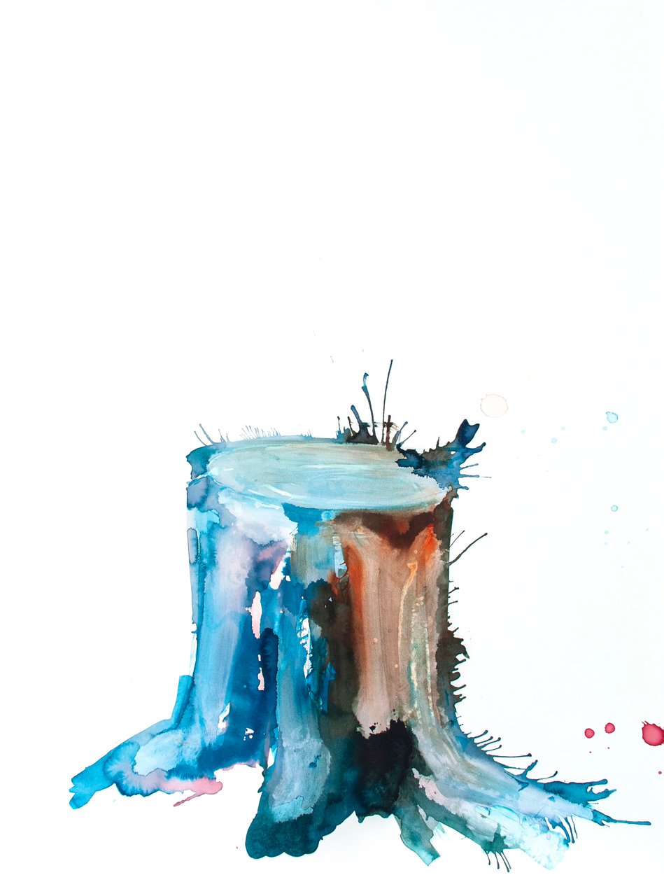 Blue Shoots, 2020 (bläck, betjuice och akvarell på Bockingford-papper) av Monica Perez Vega
