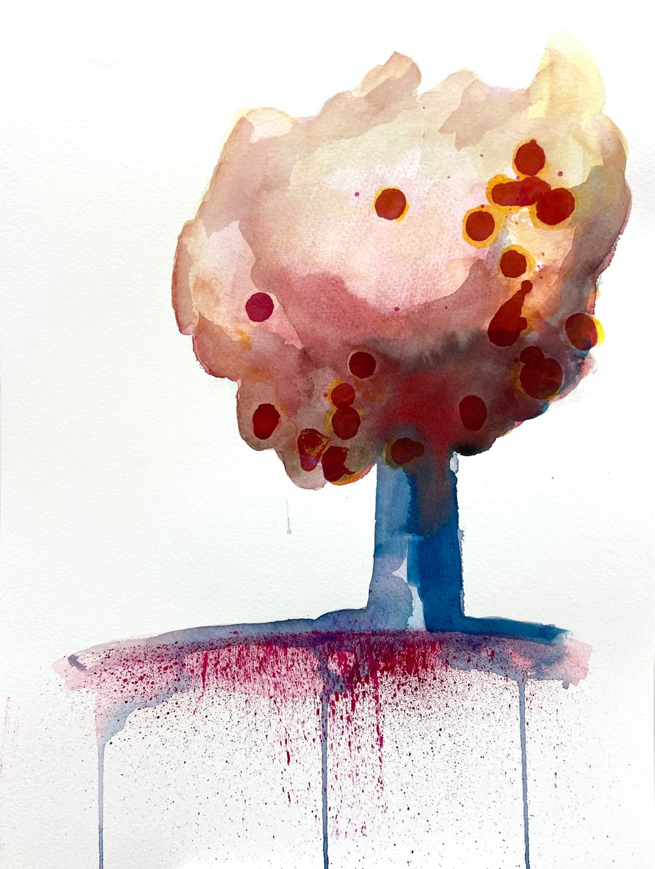 Red Spots, 2022 (akvarell på Langton, 300 gsm kallpressat papper) av Monica Perez Vega