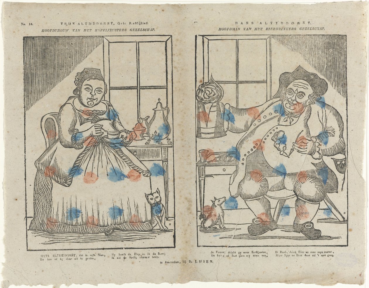 Trijn Antijddorst, Född: Koffijlief. / Chef för kaffesysterbolaget. / Hans Altyddorst. / Chieftain of the Beer Drinking Company (titel på objektet) av Monogrammist B (prentmaker)