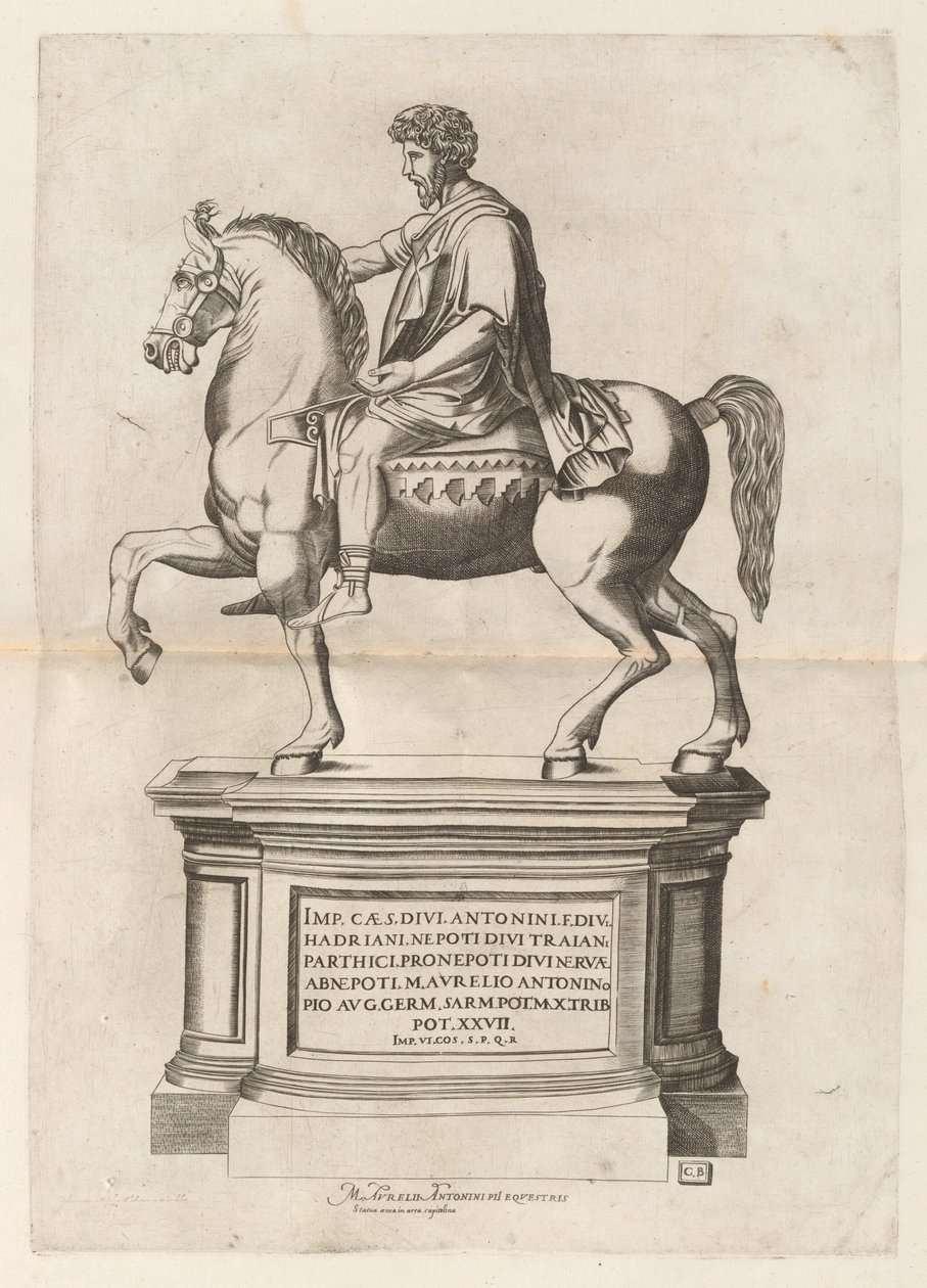 Ryttarstaty av Marcus Aurelius av Monogrammist CB after Nicolaus Beatrizet