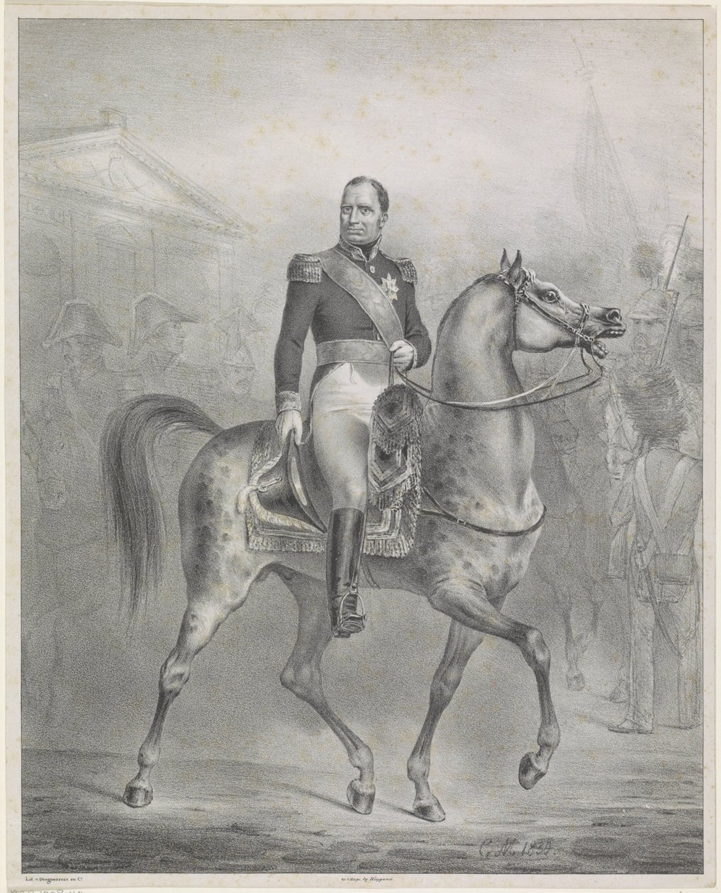 Ridsporträtt av Willem I Frederik, kung av Nederländerna av Monogrammist CM (Nederland)