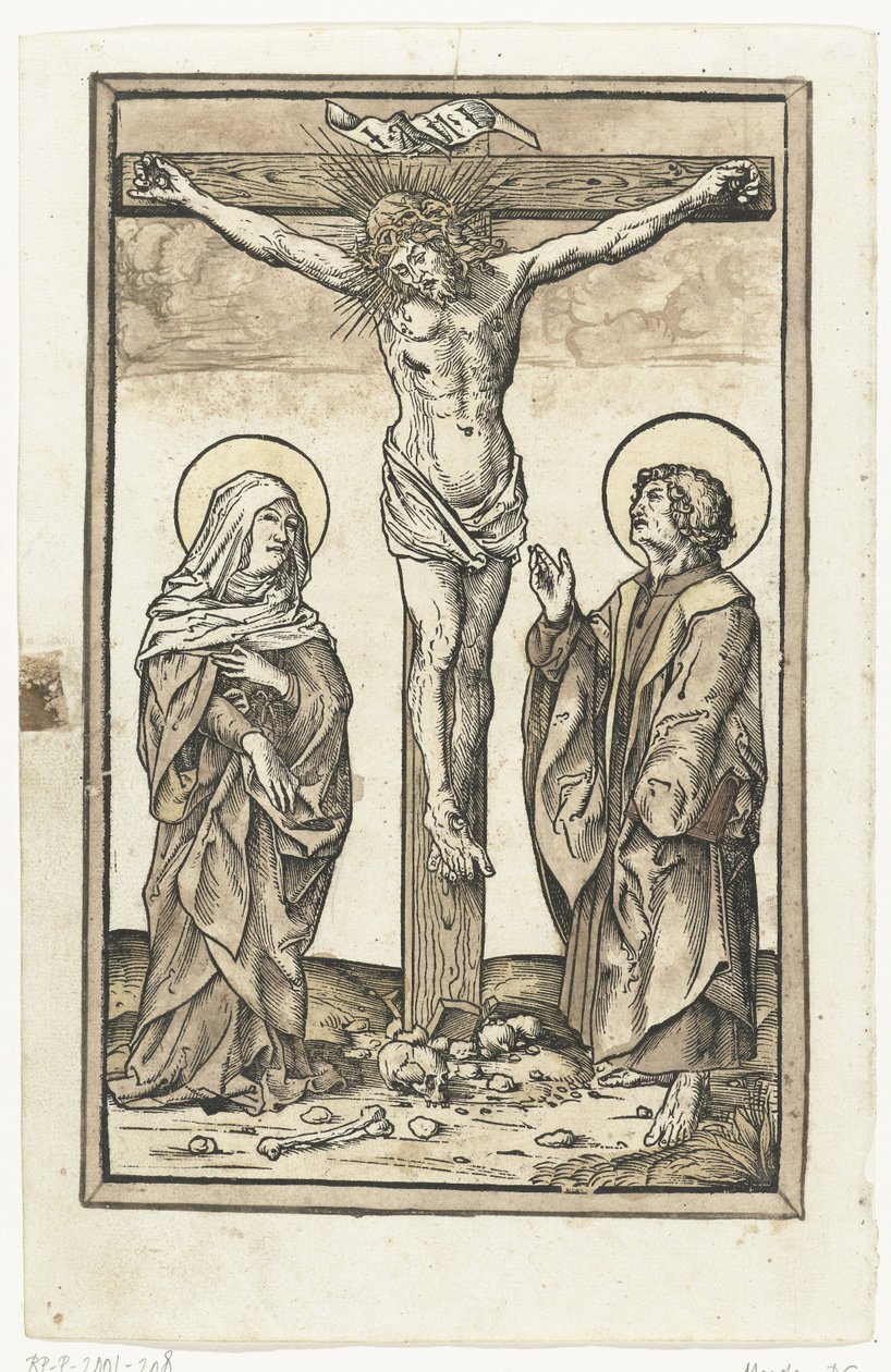 Kristus på korset, med Maria och Johannes av Monogrammist DS (graveur) (attributed to)