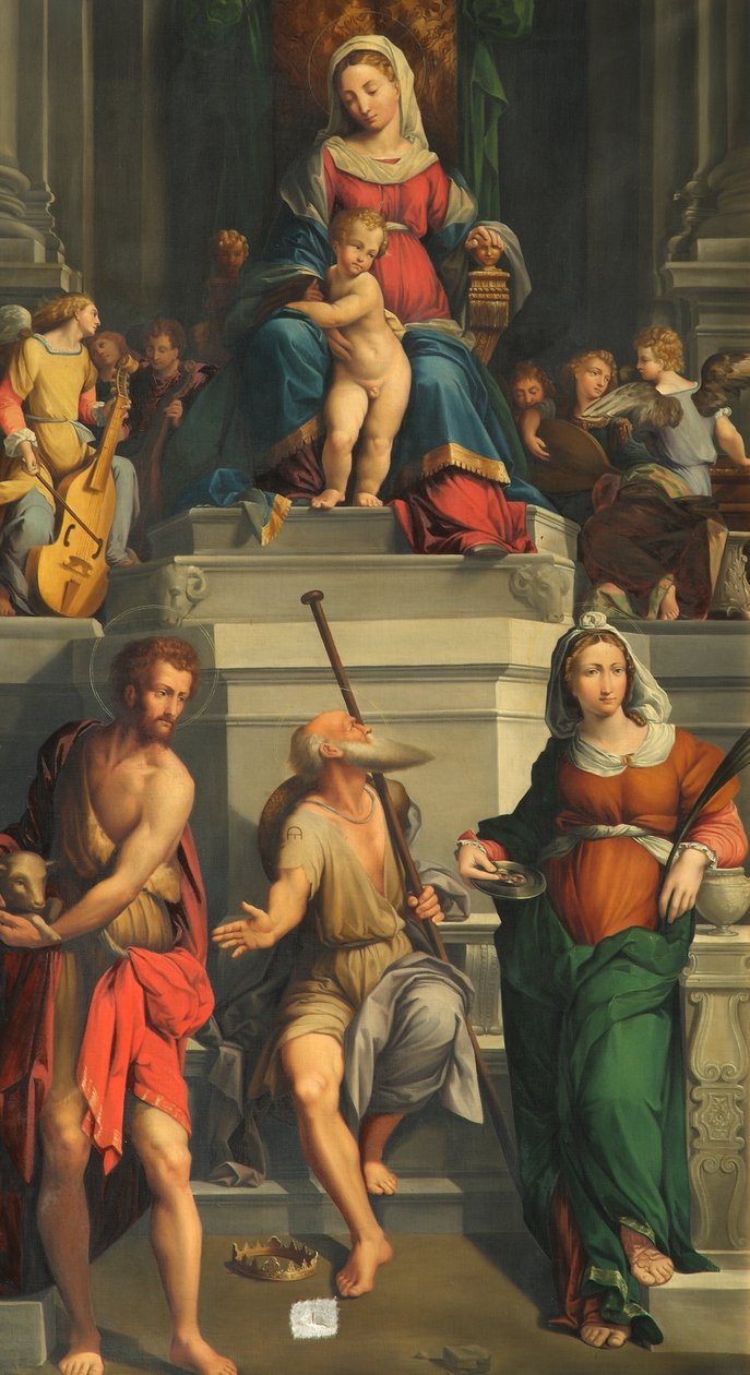 Tronades Madonna med Saints av Monogrammist E. D.
