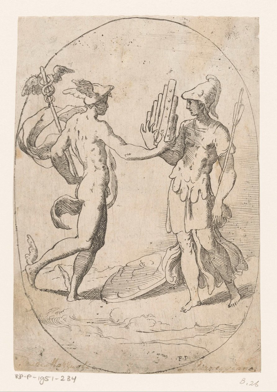Mercury en Bellona av Monogrammist FP (Italië; 16e eeuw)