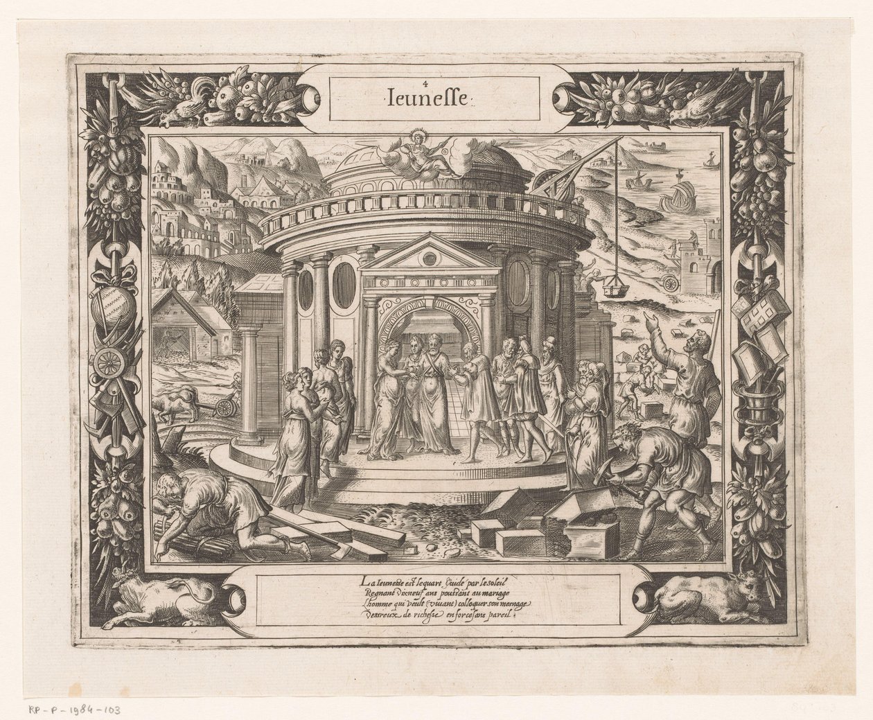 Ungdom under inflytande av Apollo Jeunesse (titel på objekt) Seven Ages of Man (serietitel) Les Figvres Et Povrtraictz Des Sept Aages De L