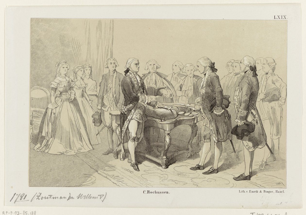William V hedrar hjältarna i sjöslaget vid Dogger Bank, 1781 av Monogrammist IHM