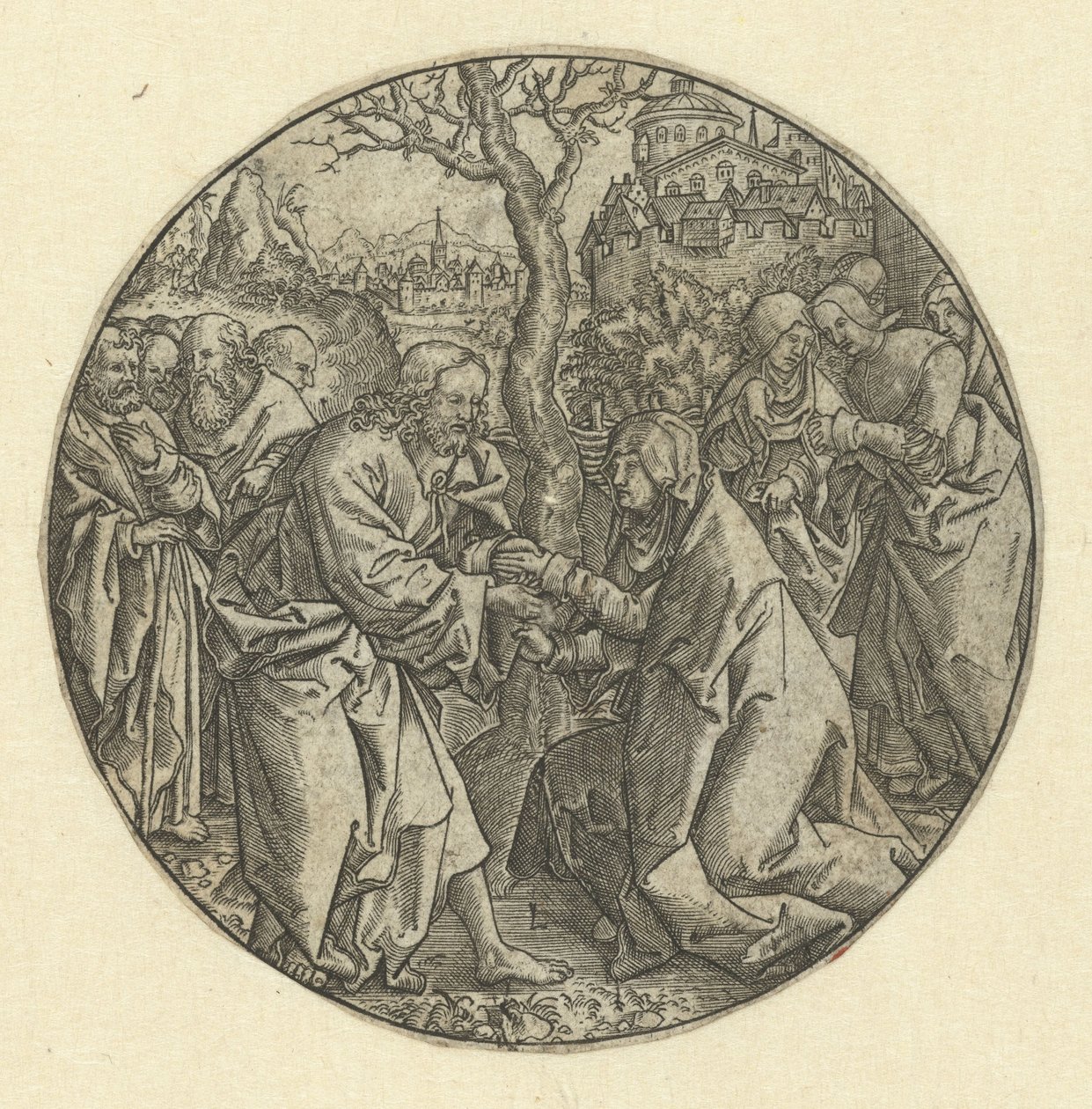 Kristus tar farväl av Maria av Monogrammist L (graveur, Nederland)