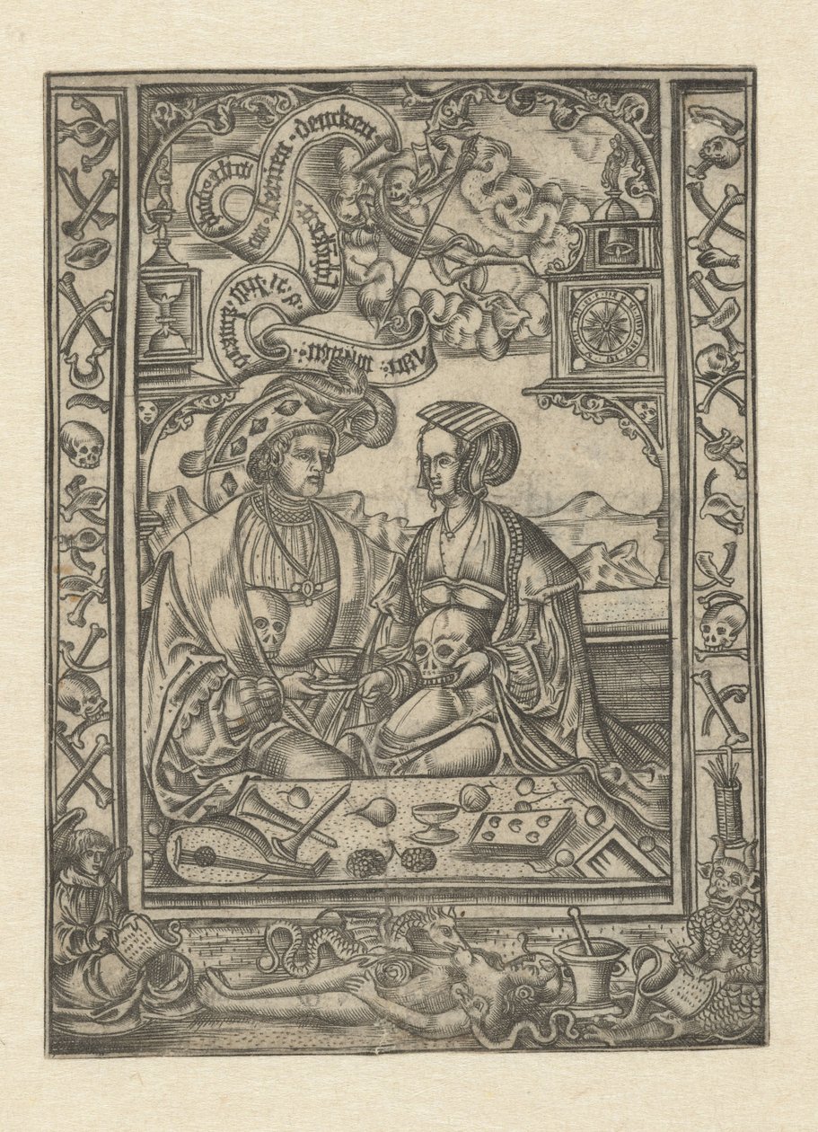 Vanitas Herre och kvinna med skalle av Monogrammist XXX met L (attributed to)