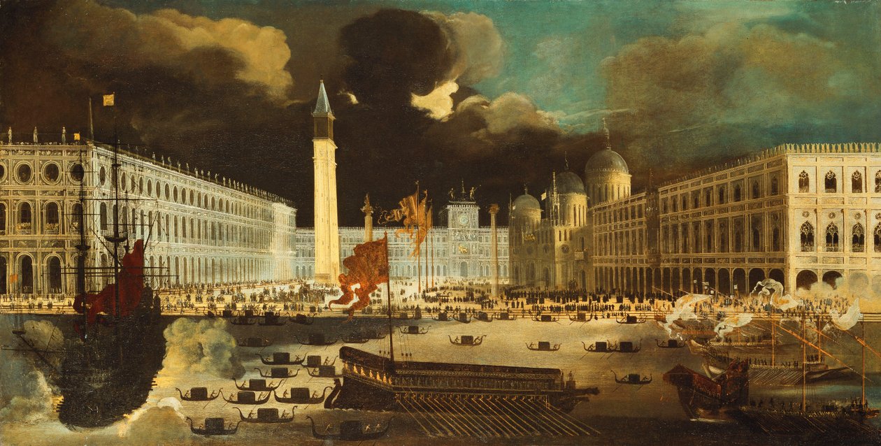 En Capriccio av San Marco från Bacino på Kristi himmelsfärdsdag, av Monsu Desiderio