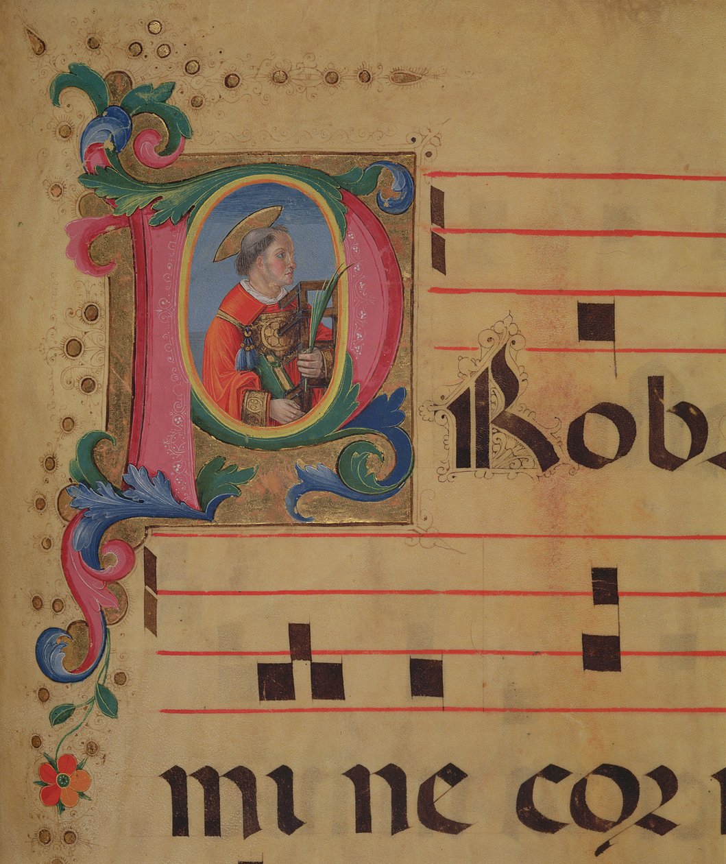 Ms 543 f.113r Historikerad initial P med St. Lawrence, från en psalter, ca 1515 av Monte di Giovanni del Fora
