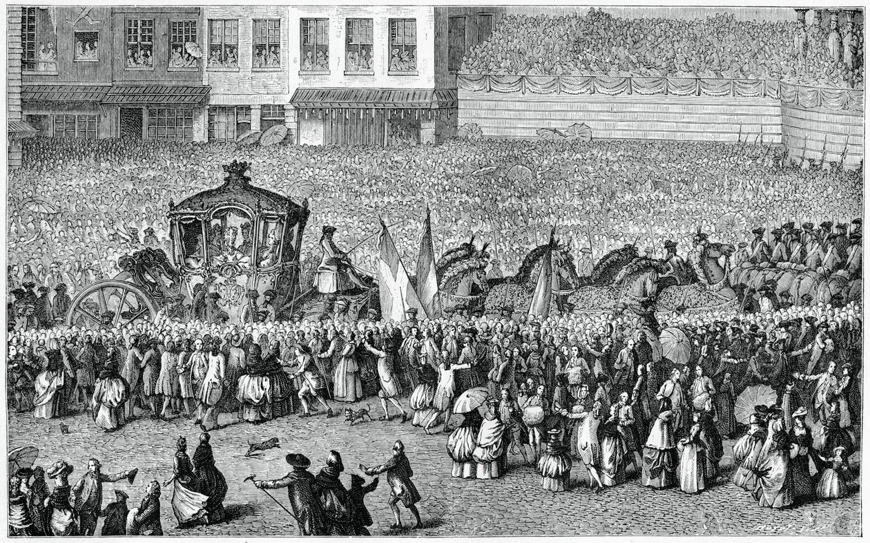 Hästdragen vagn i en parad, 1782, 1885. av Moreau