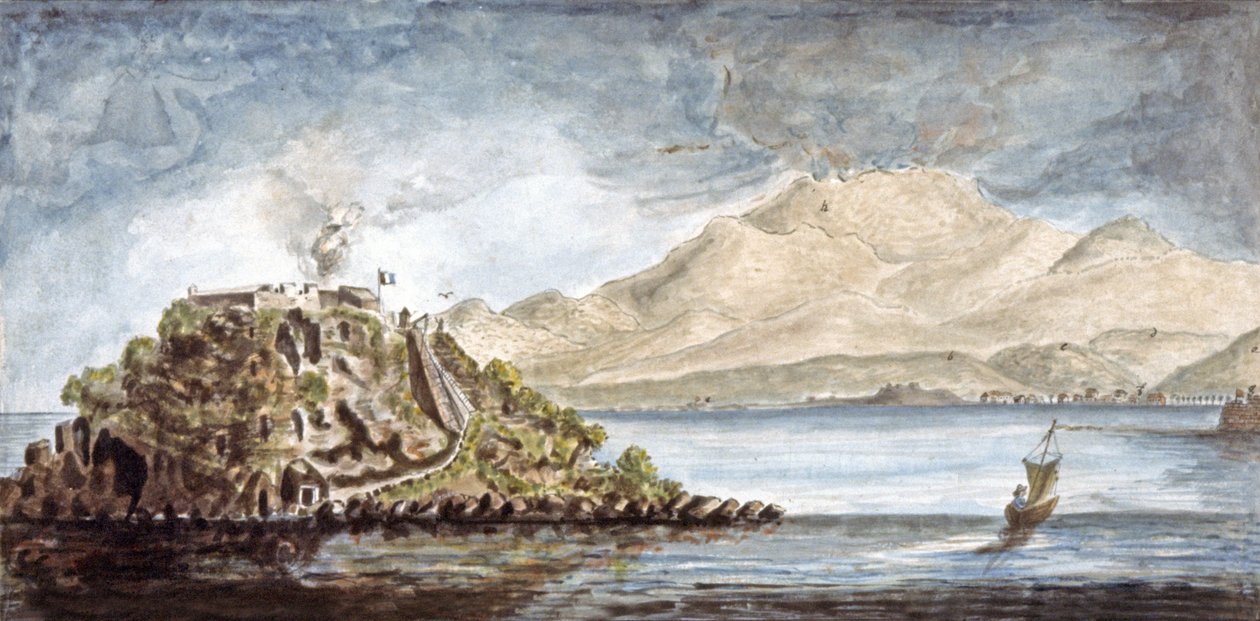 Martinique. Vy över Fort Francais, ca 1810-1815 (akvarell) av Moreau de Jones