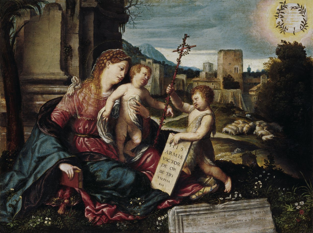 Madonna med barn och den unge Johannes av Moretto da Brescia