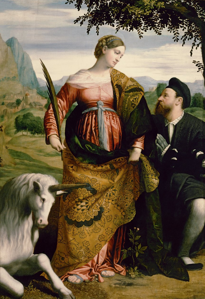 St Justina, vördad av en beskyddare av Moretto da Brescia