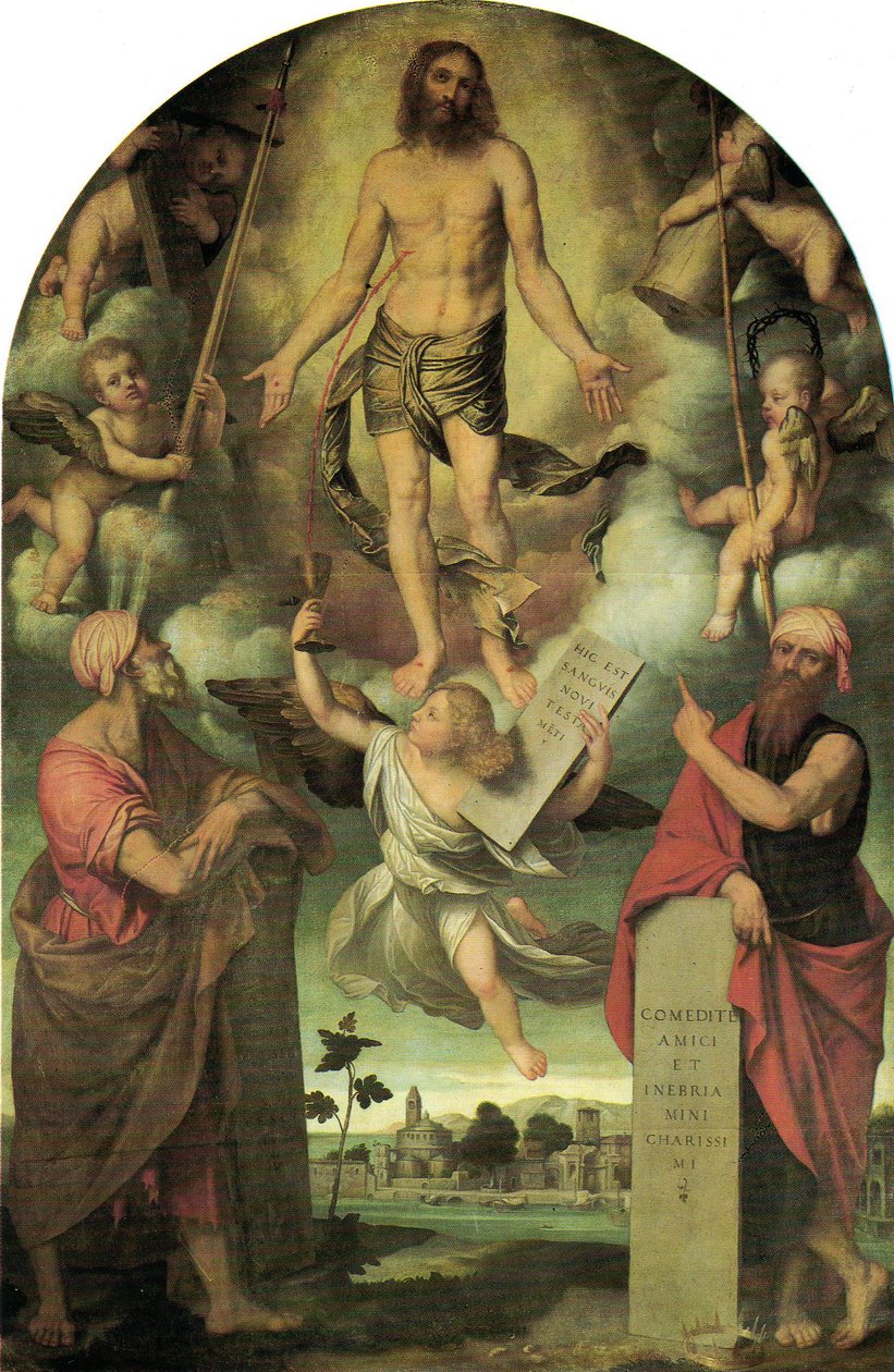 Kristus i passion med Mose och Salomo av Moretto da Brescia