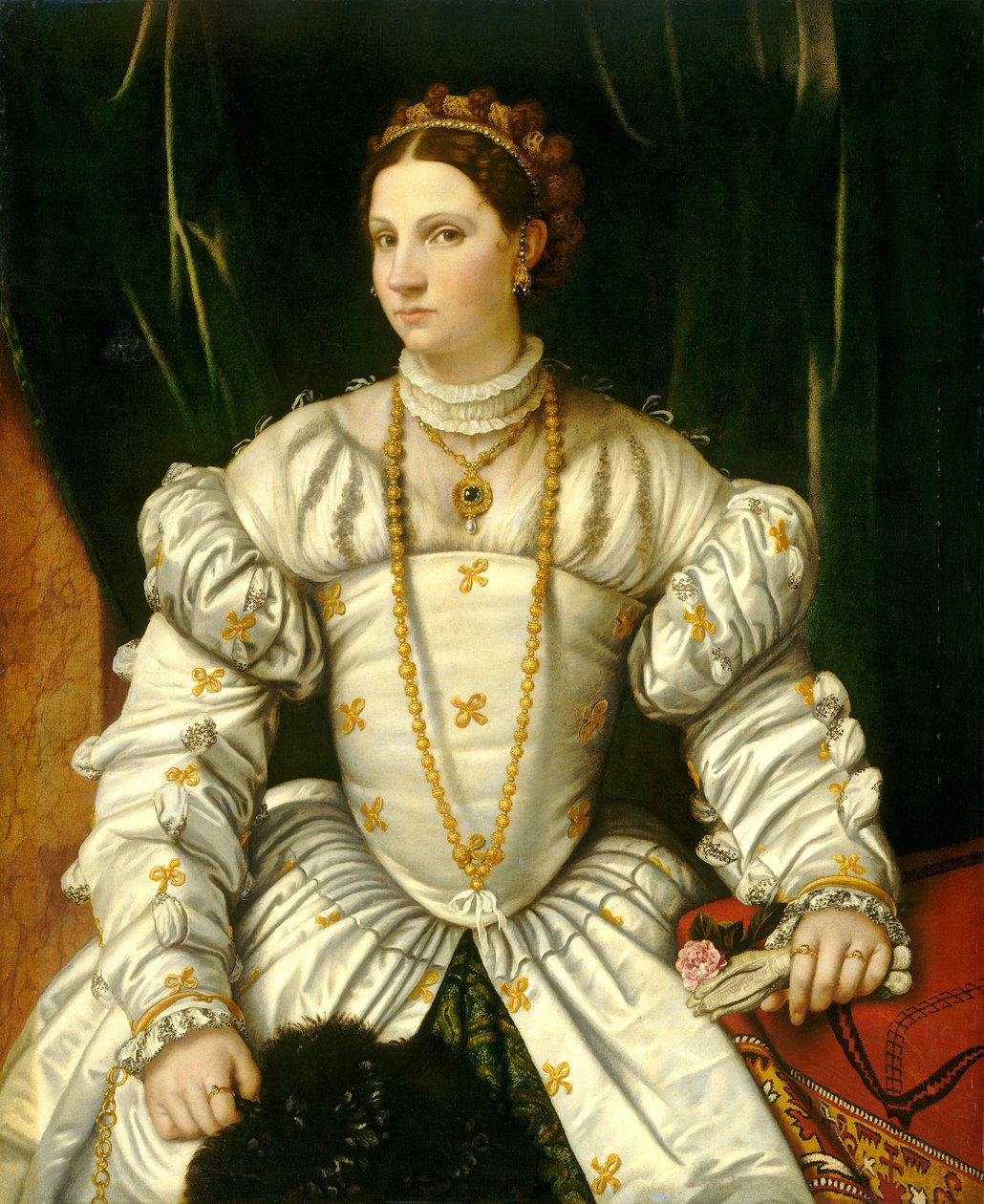 Porträtt av en kvinna i vitt, ca. 1540. av Moretto da Brescia