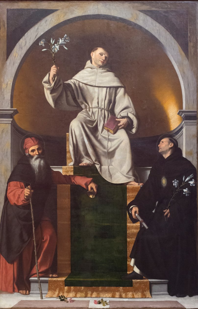 Sankt Antonius av Padua mellan Sankt Antonius den store och Nikolaus av Tolentino av Moretto da Brescia