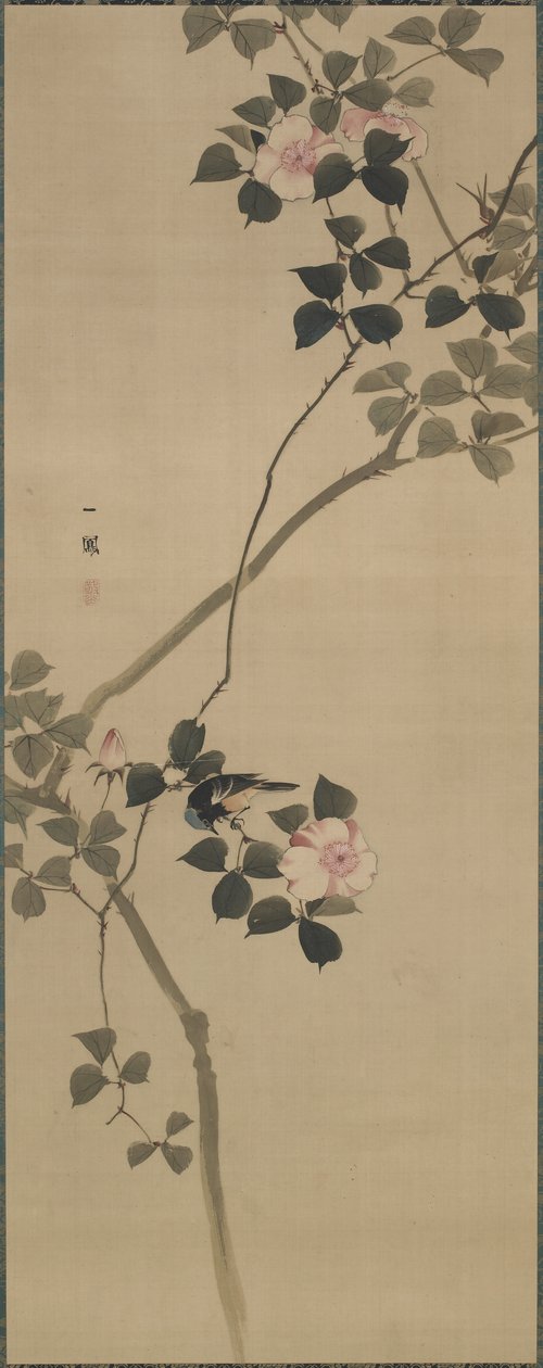 Vildros och en fågel, Edo-perioden, 1615-1868 (färg på siden) av Mori Ippo