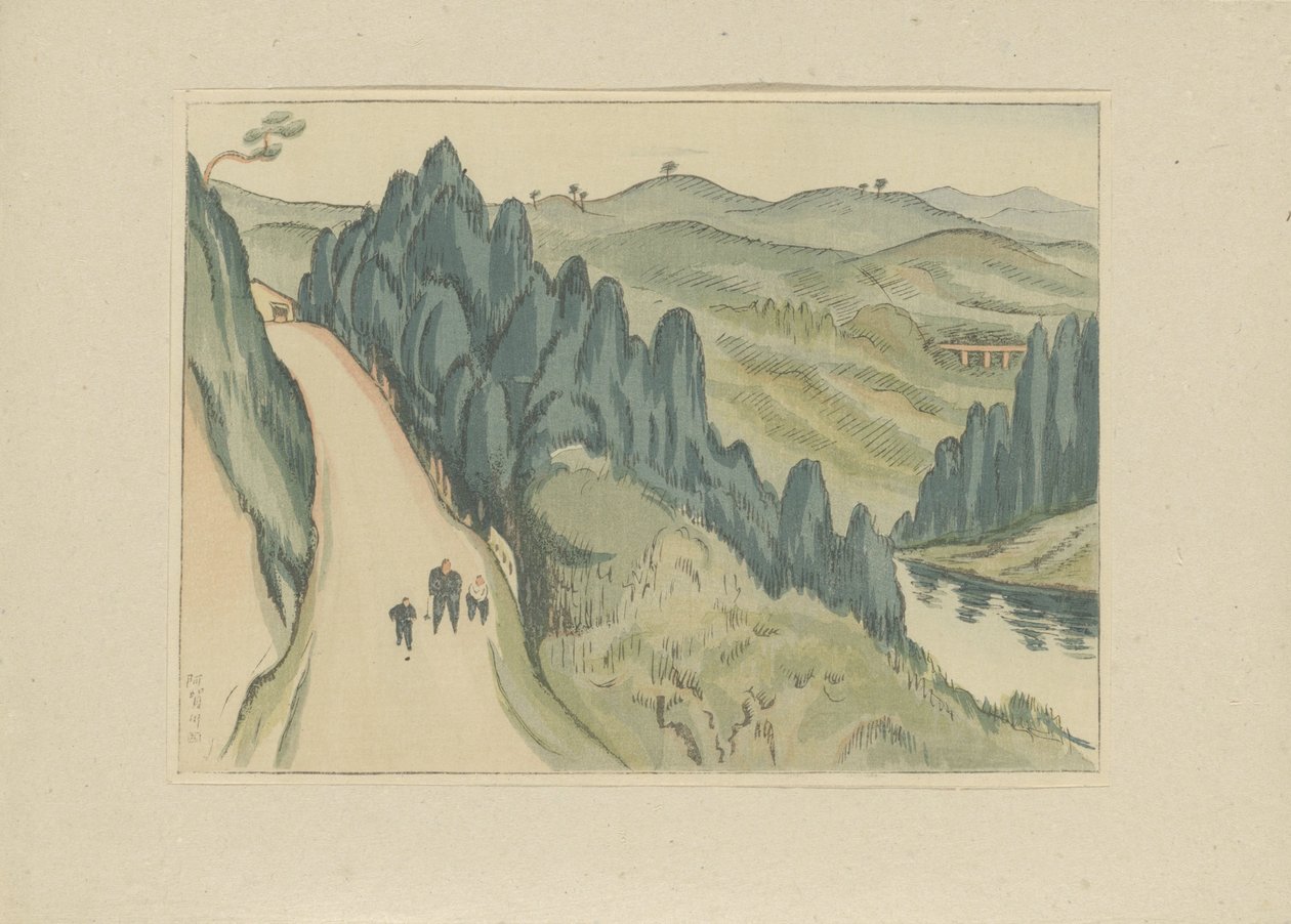 Agafloden Agagawa (titel på objekt) Del två, Aizu-området (serietitel) Dai nishu, Aizu no bu (serietitel) Tryck av japanska landskap (serietitel) Nihon fukei hanga (serietitel) av Morita Tsunetomo