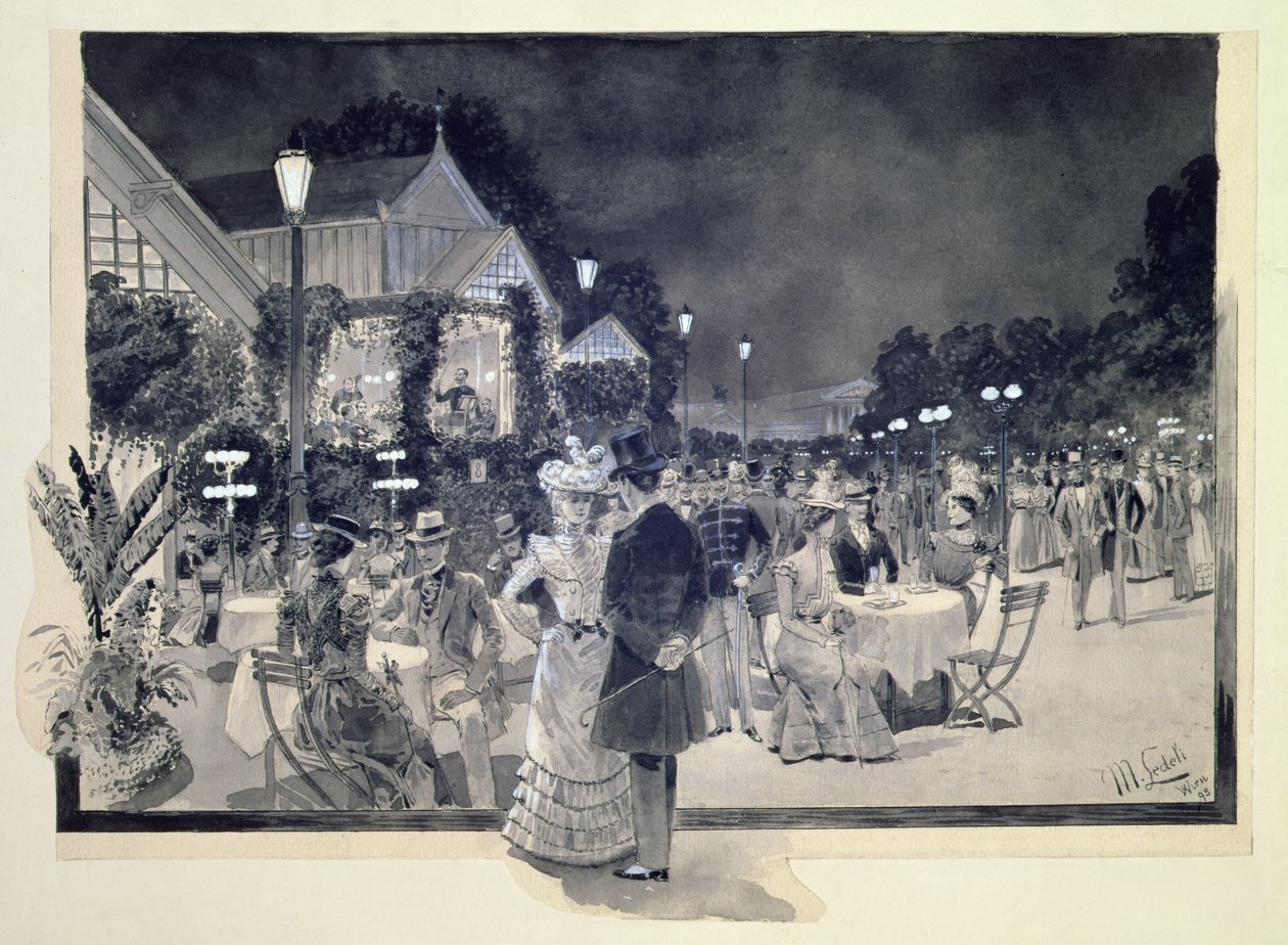 I den offentliga trädgården, Wien, 1893 (wc) av Moritz Ledeli