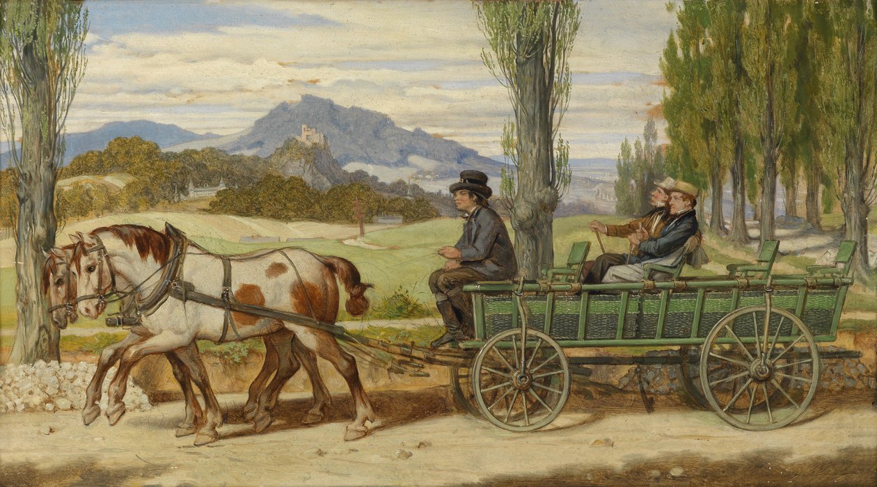 Schwind und Bauernfeld auf einem Leiterwagen av Moritz Ludwig von Schwind