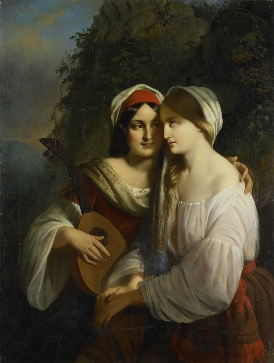 Två kvinnor i italiensk klänning av Moritz Calisch (signed by artist)