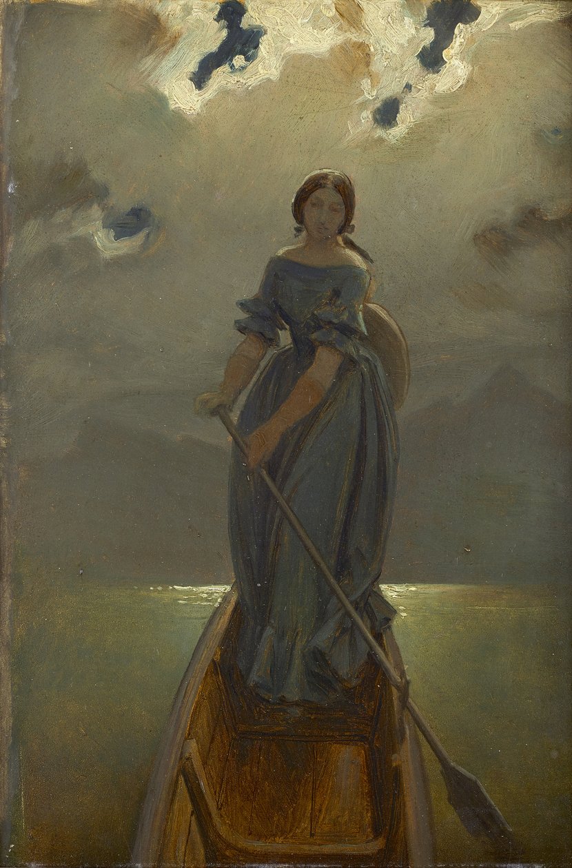 Båtkvinnan friherrinnan Marie Spaun vid Gmundner See, ca. 1851. av Moritz Ludwig von Schwind